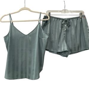 Danskin Blue Silky Stripe Tank Top Short Pajama Sleep Set Size XL